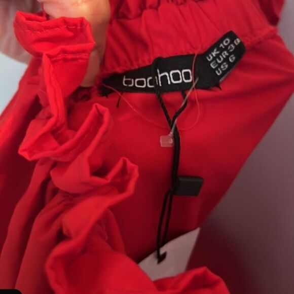 Boohoo  Red Ruffle Tiered Dress Size 6 - Picture 5 of 7